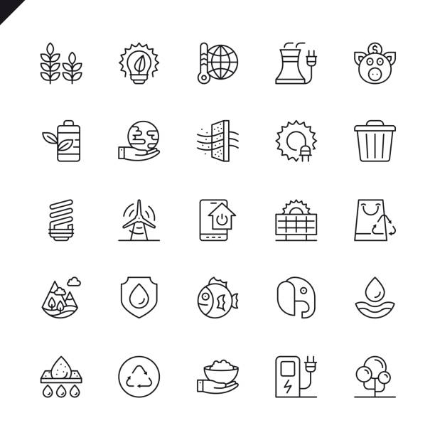 Thin line ecology icons set Thin line ecology icons set for website and mobile site and apps. Outline icons design. 48x48 Pixel Perfect. Linear pictogram pack. Vector illustration. bioreserve stock illustrations
