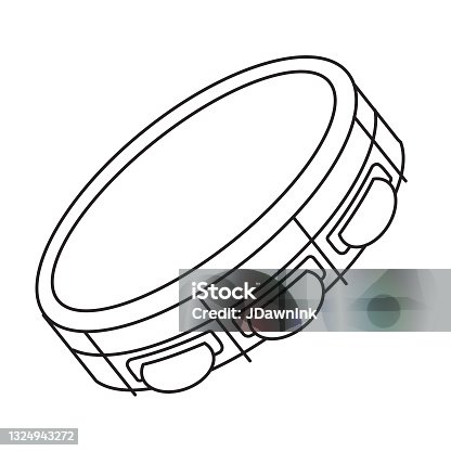 istock Thin line icon of a tambourine music instrument on white background 1324943272