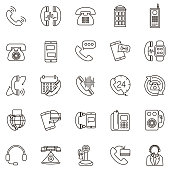 A thin line icon set of phone themed icons.