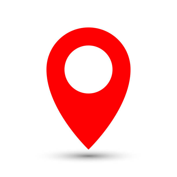 Thin out line red pin location gps icon. Geometric marker flat shape element. Abstract EPS 10 point illustration. Concept vector sign. Thin out line red pin location gps icon. Geometric marker flat shape element. Abstract EPS 10 point illustration. Concept vector sign. pointing stock illustrations
