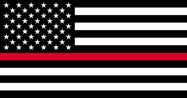 Thin Red Line Firefighter Flag. USA flag. Remembering, memories on fallen fire fighters officers on duty. vector art illustration