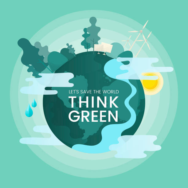 Think Green Think green environmental conservation vector green background illustrations stock illustrations
