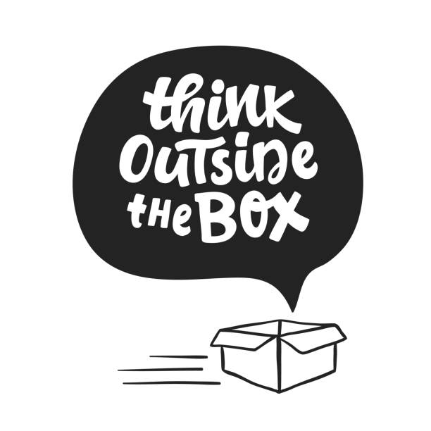 Think outside the box concept. Inspirational saying Think outside the box concept. Inspirational saying. Freehand lettering. Hand written motivational phrase for typography poster, tee shirt print, gift card. outside the box stock illustrations