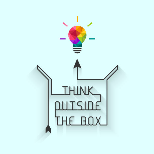 Think outside the box concept Think outside the box concept with saying and colorful lightbulb outside the box stock illustrations
