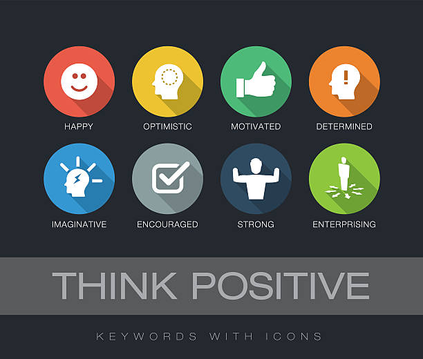 Think Positive keywords with icons Think Positive chart with keywords and icons. Flat design with long shadows attitude stock illustrations