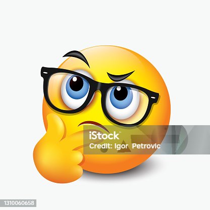 istock Thinking emoticon - question face emoji with eyeglasses - vector illustration 1310060658