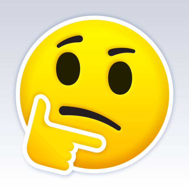 Thinking Face Thinking thoughtful consideration emoji face person design. hand on chin stock illustrations