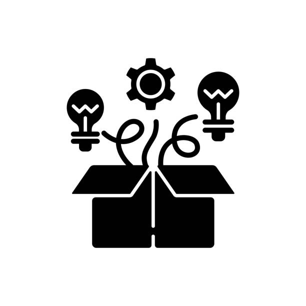 Thinking outside the box black glyph icon Thinking outside the box black glyph icon. Think differently, unconventionally, or from a new perspective. Creative thinking skills. Silhouette symbol on white space. Vector isolated illustration outside the box stock illustrations