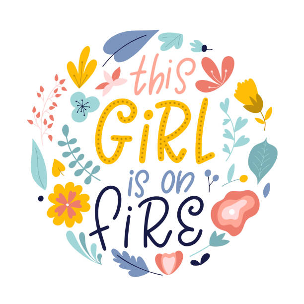 This girl is on fire. Hand drawn feminism quote. Motivation woman slogan in lettering style. Vector illustration This girl is on fire. Hand drawn feminism quote. Motivation woman slogan in lettering style. Vector illustration. nn girls stock illustrations