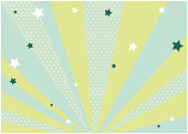 This is an illustration of a green background and scattered stars. Vector image.