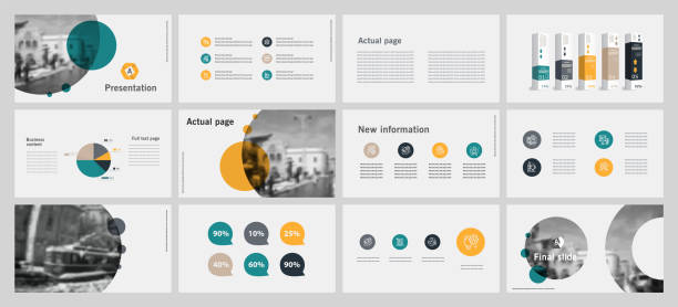 This template is the best as a business presentation, used in marketing and advertising, flyer and banner, the annual report. Elements on a dark grey background  sliding stock illustrations