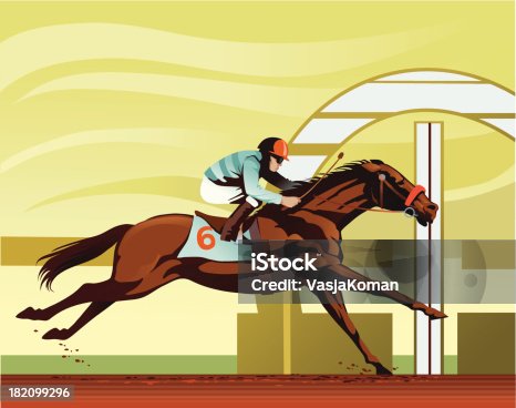 istock Thoroughbred Horse Racing at Full Stretch 182099296