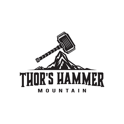 Thor's hammer illustration design symbol on top of the mountain, thunder god template, symbol