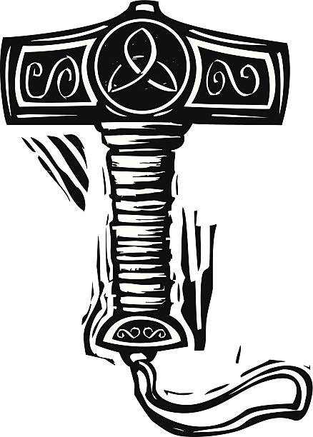 Thor's Hammer Mjolnir Woodcut style image of the viking Norse Thor's hammer Mjolnir. thor hammer stock illustrations
