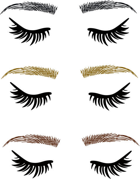 Threading salon, Eyelash Extensions, closed Eyes, Eyebrows vector art illustration