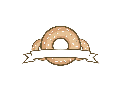 3 three bagel bread with white ribbon as vintage retro emblem logo