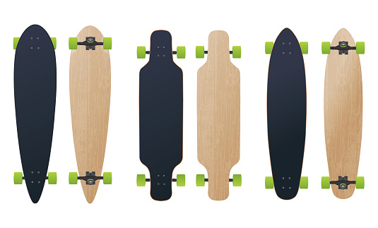 Three blank different longboard skateboard model vector illustration