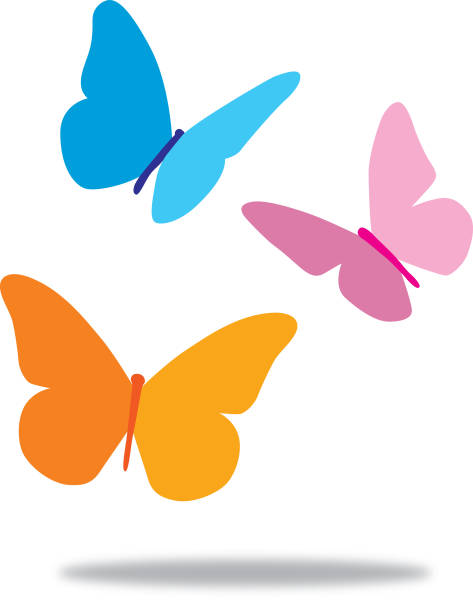 Three Butterflies Vector illustration of three pretty butterflies with a shadow beneath them. pink monarch butterfly stock illustrations