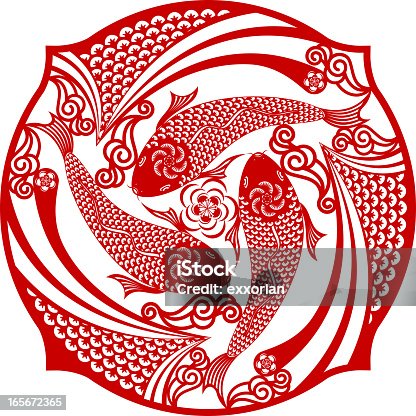 istock Three Carp in a Circle Chinese Paper Cur Art Symbol 165672365