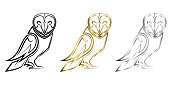 Three color black gold and silver line art of owl Good use for symbol mascot icon avatar tattoo T Shirt design logo or any design you want"t