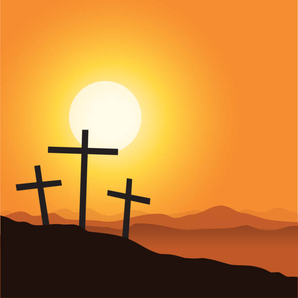 Three cross and mountain silhouette  good friday stock illustrations