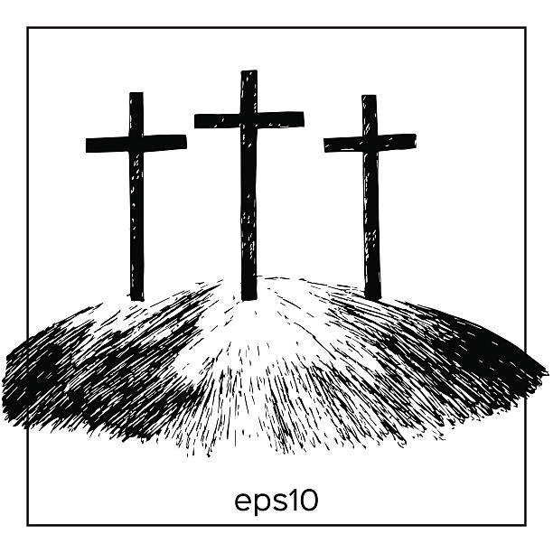 Three crosses  drawing of the good friday stock illustrations
