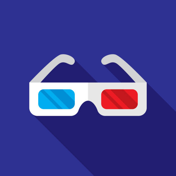 Three Dimensional Glasses Icon Flat Vector illustration of a pair of three dimensional glasses against a blue background in flat style. 3 d glasses stock illustrations