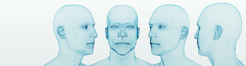 Three dimensional heads. Set. Ware mesh from 3d app.