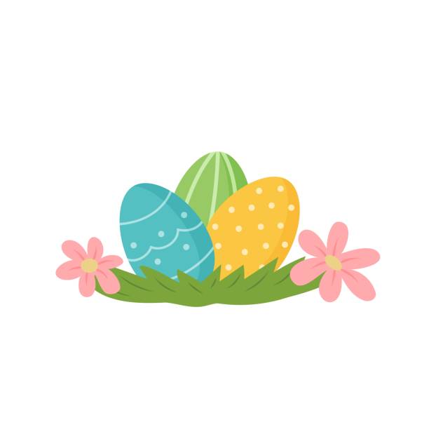 Three Easter eggs on the floor with flowers.Vector cartoon style. Three Easter eggs on the floor with flowers.Vector illustration in cartoon style. easter sunday stock illustrations