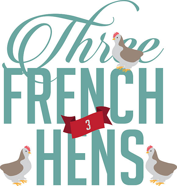 Three French hens vector art illustration