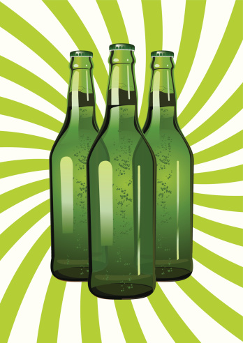 three green glass bottles