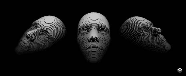 illustrations, cliparts, dessins animés et icônes de trois visages humains construisant à partir de cubes. masquage social anonyme. concept de technologie et de robotique. art voxel.3d illustration vectorielle. - 3d man