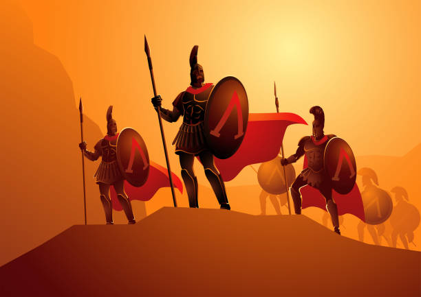 Three Hundred Spartans at the Battle of Thermopylae Vector illustration of the famous 300 Spartans getting ready for the famous Battle of Thermopylae laconia greece stock illustrations