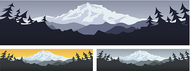Three illustrations of mountain scenery Mountain scene banner with room for text cascade range stock illustrations