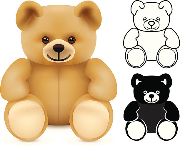 Three illustrations of teddy bears vector art illustration