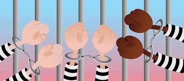 Three in Jail vector art illustration