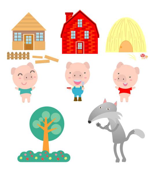 stockillustraties, clipart, cartoons en iconen met drie biggetjes op witte achtergrond, vector illustratie - drie dieren