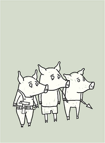 어린 돼지 세 - 동물 세 마리 stock illustrations