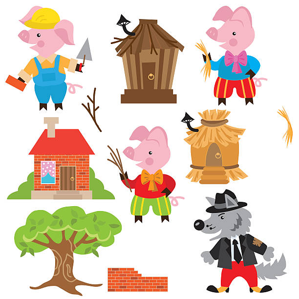 3 어린 돼지 벡터 일러스트레이션 - 동물 세 마리 stock illustrations