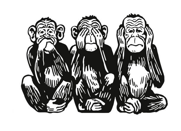 3 가지 원숭이 - 동물 세 마리 stock illustrations