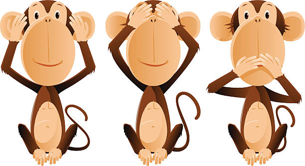 3 가지 원숭이 - 동물 세 마리 stock illustrations
