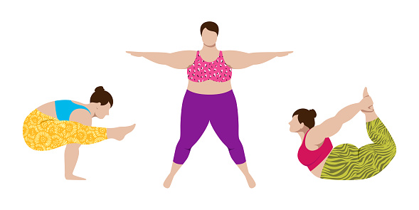 Three plus size woman practicing yoga