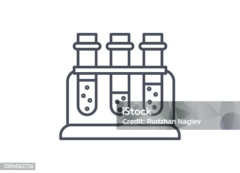 istock Three test tubes with chemical solutions in a rack 1304562726
