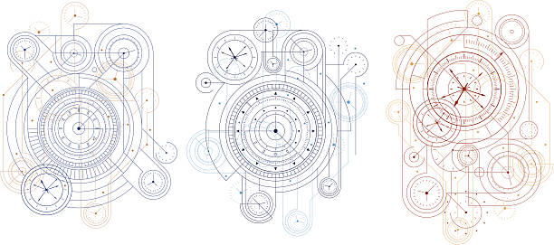 Three time design blueprints on white background vector art illustration