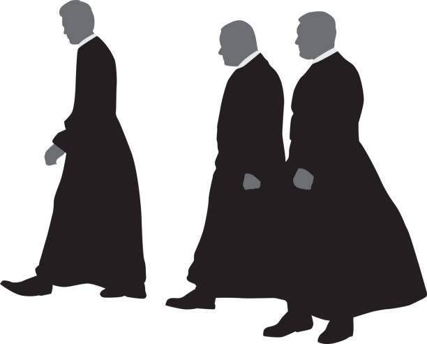 ilustrações de stock, clip art, desenhos animados e ícones de three walking priests silhouette - pastor