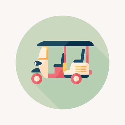 Three wheeled motor rickshaw, flat icon with long shadow
