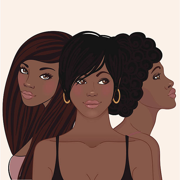 Three young pretty african amerivan women Three young pretty african amerivan women with different hairstyles  hairstyle illustrations stock illustrations
