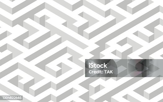istock Three-dimensional maze illustration, isometric 1304822665
