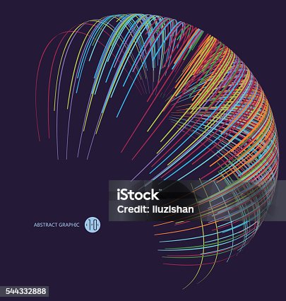 istock Three-dimensional sphere composed of multicolored curves, abstract graphics. 544332888