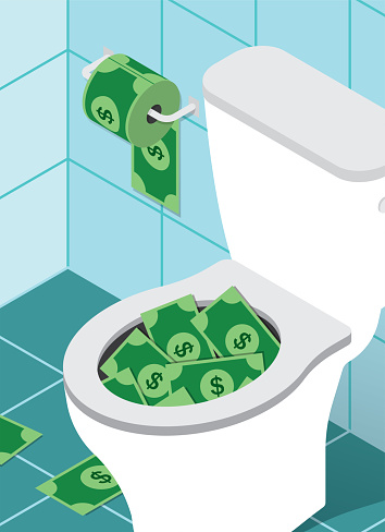 Throwing Money Down the Toilet Clogged Wasteful Government Spending Budget Finances